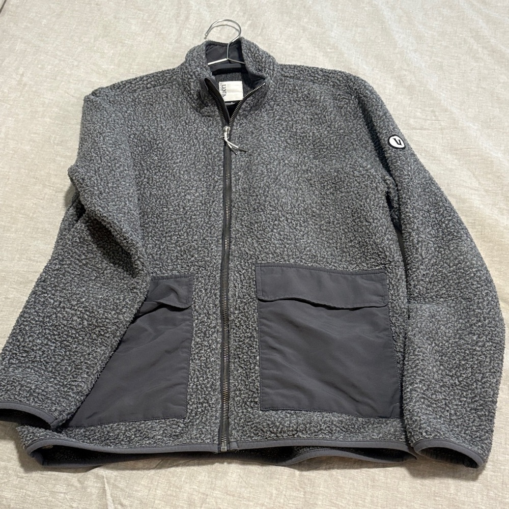 Vuori Charcoal Sherpa Jacket with Dark Gray Patch Pockets